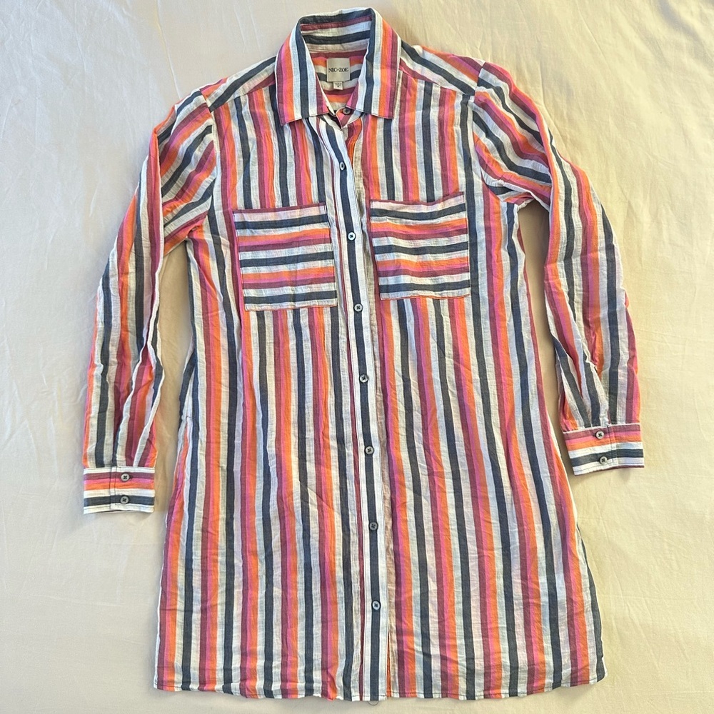 NIC + ZOE Striped Cotton Shirt Dress Size S - Picture 2 of 9